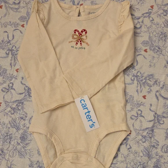 Carter's Cream Long Sleeve Bodysuit with Red Bow - Picture 1 of 1